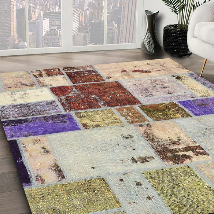 Machine Washable Abstract Mauve Taupe Purple Rug in a Family Room, wshabs5615