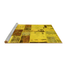 Sideview of Machine Washable Patchwork Yellow Transitional Rug, wshabs5615yw