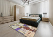 Abstract Mauve Taupe Purple Patchwork Rug in a Bedroom, abs5615