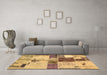 Machine Washable Patchwork Brown Transitional Rug in a Living Room,, wshabs5615brn