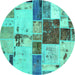 Round Patchwork Turquoise Transitional Rug, abs5615turq