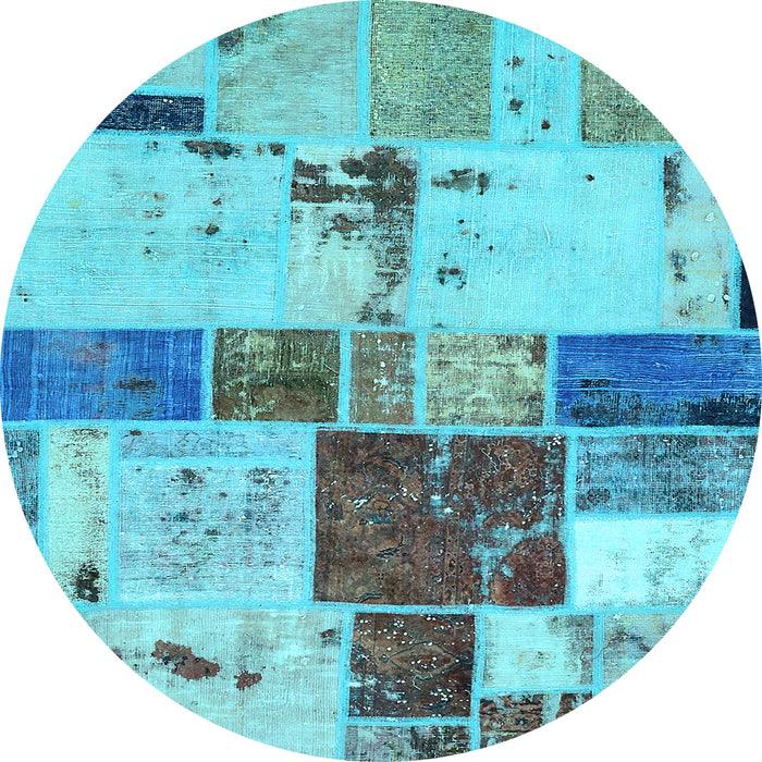 Round Machine Washable Patchwork Light Blue Transitional Rug, wshabs5615lblu
