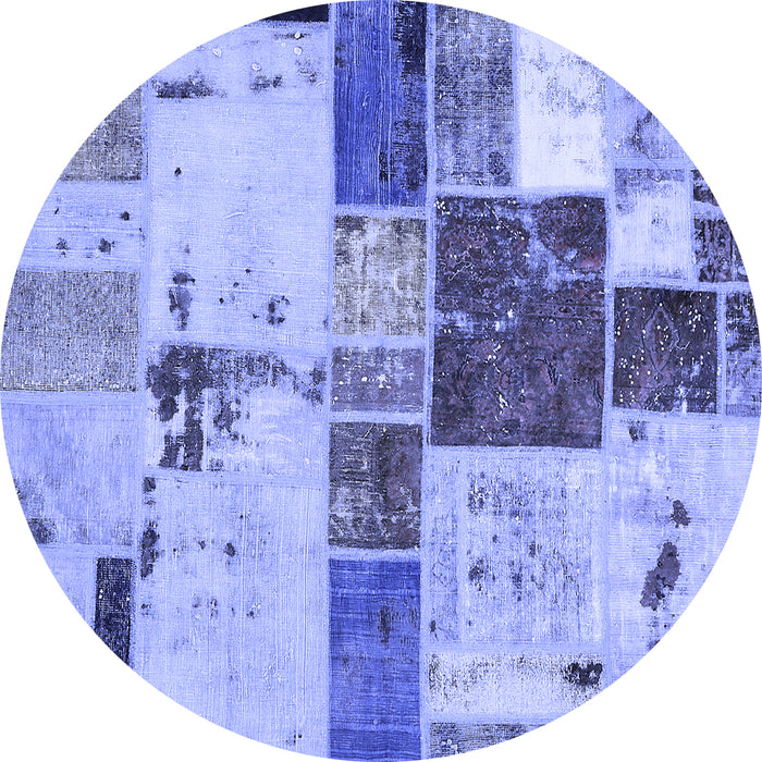 Round Machine Washable Patchwork Blue Transitional Rug, wshabs5615blu