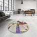 Round Abstract Mauve Taupe Purple Patchwork Rug in a Office, abs5615