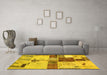 Machine Washable Patchwork Yellow Transitional Rug in a Living Room, wshabs5615yw