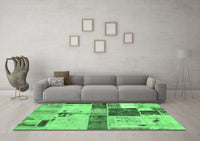 Machine Washable Patchwork Emerald Green Transitional Rug, wshabs5615emgrn