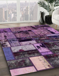 Abstract Plum Purple Patchwork Rug, abs5616