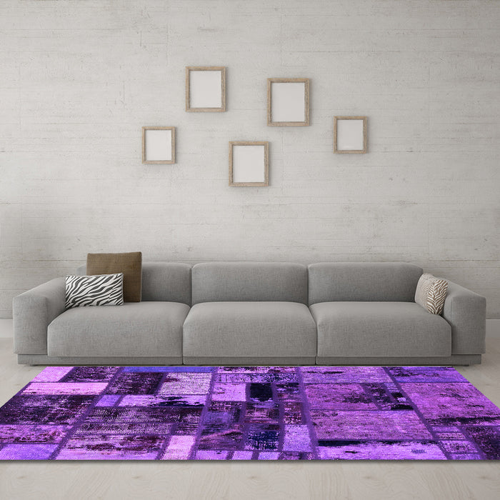 Machine Washable Patchwork Purple Transitional Area Rugs in a Living Room, wshabs5616pur