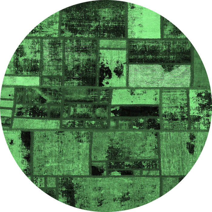 Round Machine Washable Patchwork Emerald Green Transitional Area Rugs, wshabs5616emgrn