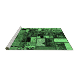 Sideview of Machine Washable Patchwork Emerald Green Transitional Area Rugs, wshabs5616emgrn