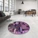 Round Machine Washable Abstract Plum Purple Rug in a Office, wshabs5616