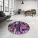 Round Abstract Plum Purple Patchwork Rug in a Office, abs5616