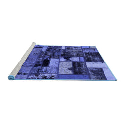 Sideview of Machine Washable Patchwork Blue Transitional Rug, wshabs5616blu