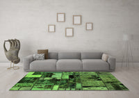 Machine Washable Patchwork Green Transitional Rug, wshabs5616grn