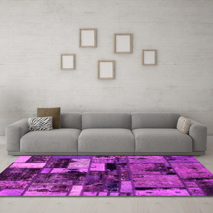 Machine Washable Patchwork Pink Transitional Rug in a Living Room, wshabs5616pnk
