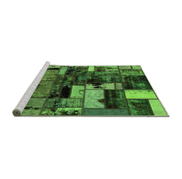 Sideview of Machine Washable Patchwork Green Transitional Area Rugs, wshabs5616grn