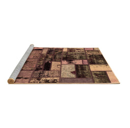 Sideview of Machine Washable Patchwork Brown Transitional Rug, wshabs5616brn