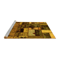 Sideview of Machine Washable Patchwork Yellow Transitional Rug, wshabs5616yw