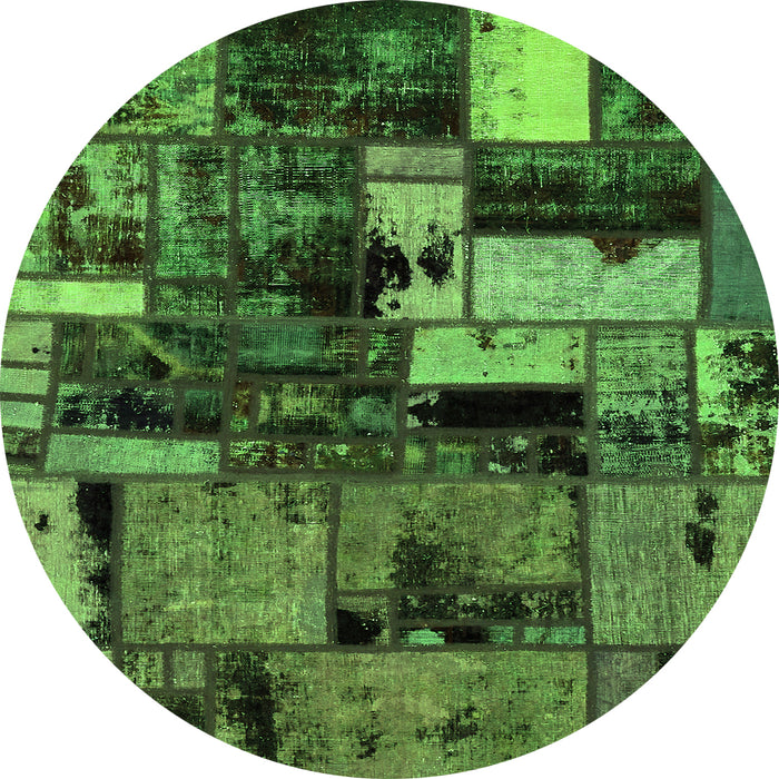 Round Machine Washable Patchwork Green Transitional Area Rugs, wshabs5616grn