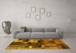 Machine Washable Patchwork Yellow Transitional Rug in a Living Room, wshabs5616yw