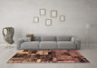 Machine Washable Patchwork Brown Transitional Rug in a Living Room,, wshabs5616brn