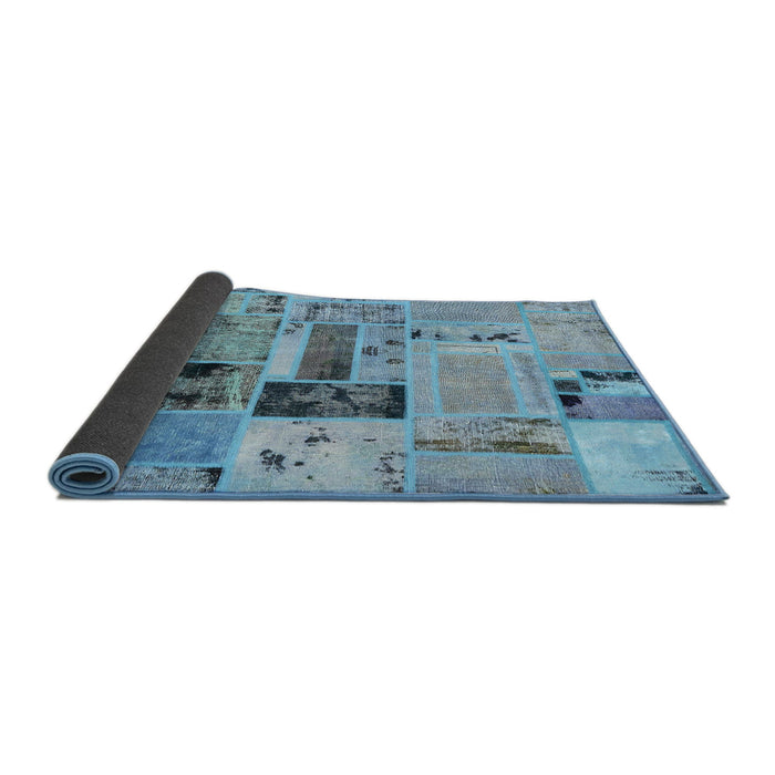 Sideview of Abstract Sky Blue Patchwork Rug, abs5617