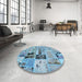 Round Machine Washable Abstract Sky Blue Rug in a Office, wshabs5617