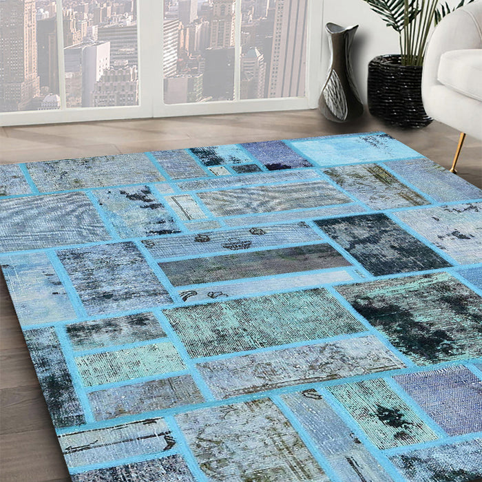 Machine Washable Abstract Sky Blue Rug in a Family Room, wshabs5617