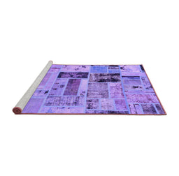Sideview of Machine Washable Patchwork Purple Transitional Area Rugs, wshabs5617pur