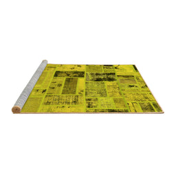 Sideview of Machine Washable Patchwork Yellow Transitional Rug, wshabs5617yw