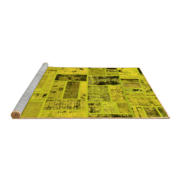 Sideview of Machine Washable Patchwork Yellow Transitional Rug, wshabs5617yw