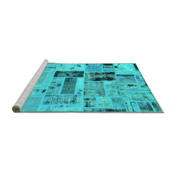Sideview of Machine Washable Patchwork Turquoise Transitional Area Rugs, wshabs5617turq