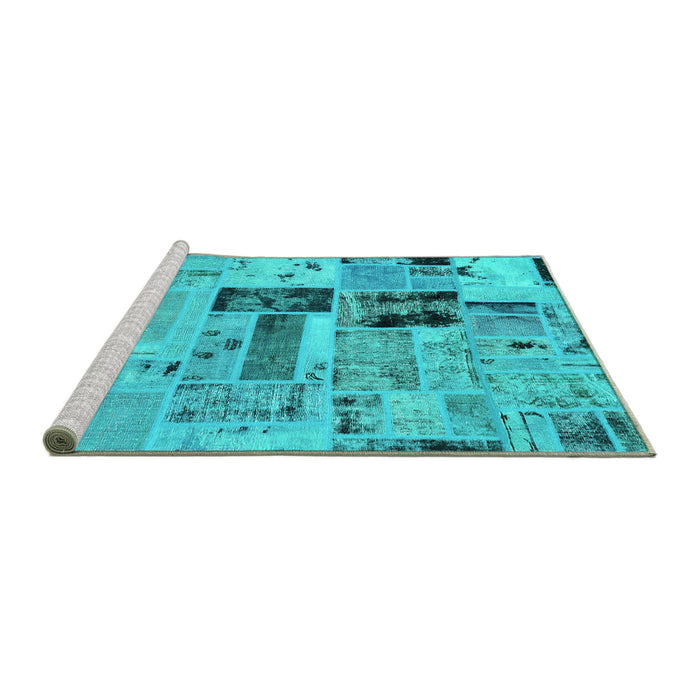 Sideview of Machine Washable Patchwork Turquoise Transitional Area Rugs, wshabs5617turq