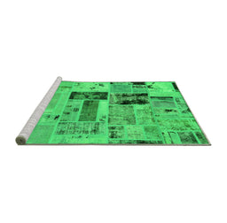 Sideview of Machine Washable Patchwork Green Transitional Area Rugs, wshabs5617grn