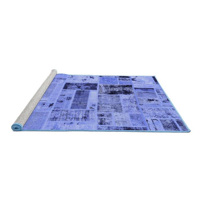 Sideview of Machine Washable Patchwork Blue Transitional Rug, wshabs5617blu