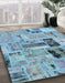 Abstract Sky Blue Patchwork Rug in Family Room, abs5617