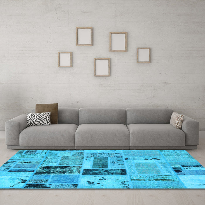 Machine Washable Patchwork Light Blue Transitional Rug in a Living Room, wshabs5617lblu