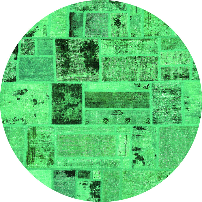 Round Patchwork Green Transitional Rug, abs5617grn