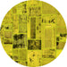 Round Patchwork Yellow Transitional Rug, abs5617yw