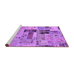 Sideview of Machine Washable Patchwork Pink Transitional Rug, wshabs5617pnk