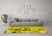 Machine Washable Patchwork Yellow Transitional Rug in a Living Room, wshabs5617yw