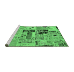 Sideview of Machine Washable Patchwork Emerald Green Transitional Area Rugs, wshabs5617emgrn