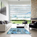 Square Abstract Sky Blue Patchwork Rug in a Living Room, abs5617