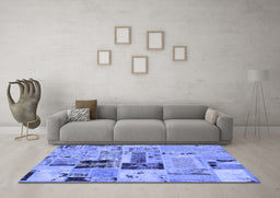 Machine Washable Patchwork Blue Transitional Rug in a Living Room, wshabs5617blu