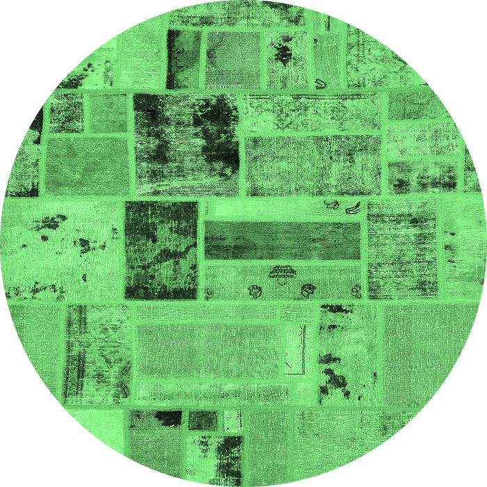 Round Patchwork Emerald Green Transitional Rug, abs5617emgrn