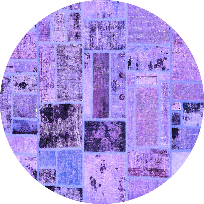 Round Patchwork Purple Transitional Rug, abs5617pur