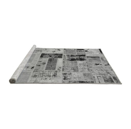 Sideview of Machine Washable Patchwork Gray Transitional Rug, wshabs5617gry