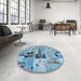 Round Abstract Sky Blue Patchwork Rug in a Office, abs5617