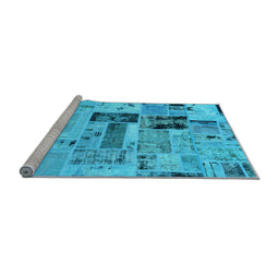 Sideview of Machine Washable Patchwork Light Blue Transitional Rug, wshabs5617lblu