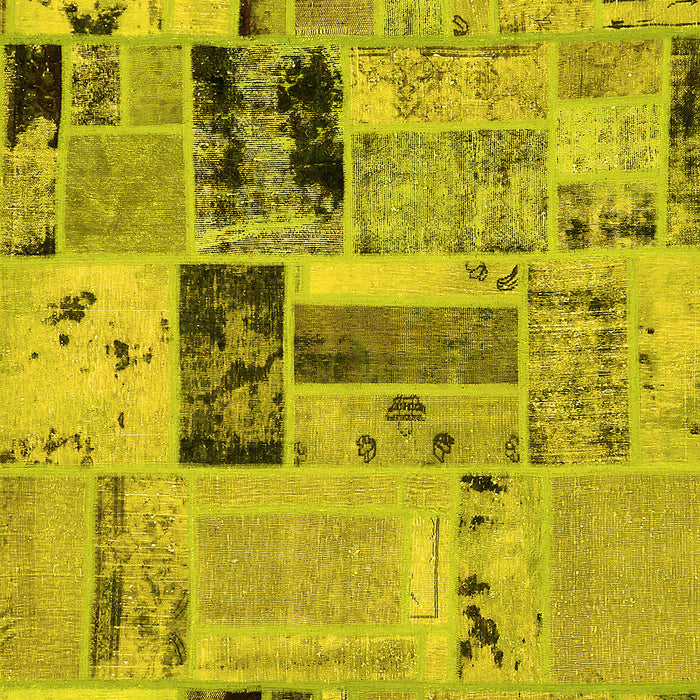 Machine Washable Patchwork Yellow Transitional Rug, wshabs5617yw